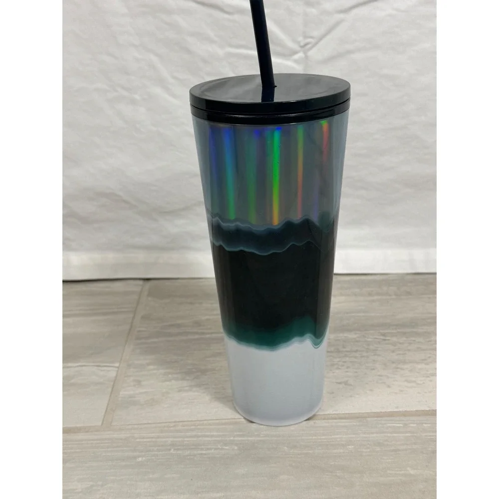 Starbucks 2020 Iridescent Agate Wavy Cold Cup Tumbler 24oz BlackTeal White Venti